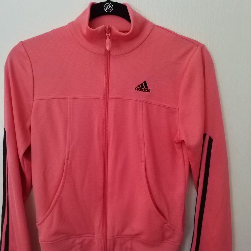 3/$25 Adidas JACKET XS coral Warm-up Athletic High Kneck Zip Front Pockets - Picture 5 of 7